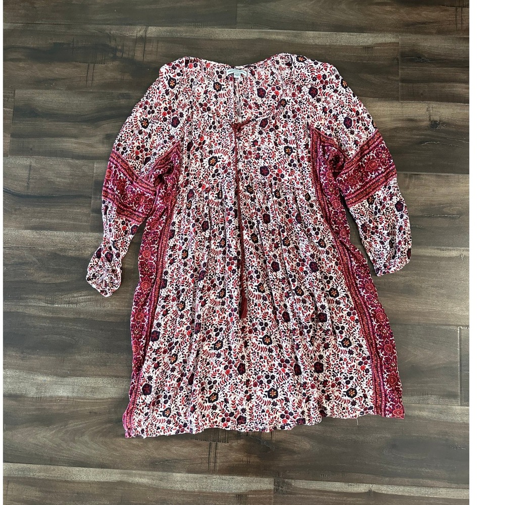 American Eagle Outfitters Floral Boho Tassel Mini Dress Red Purple Large
